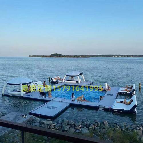 海上充气浮排遮阳浮台豪华沙发水上乐园设备潜水池带网兜游艇滑梯