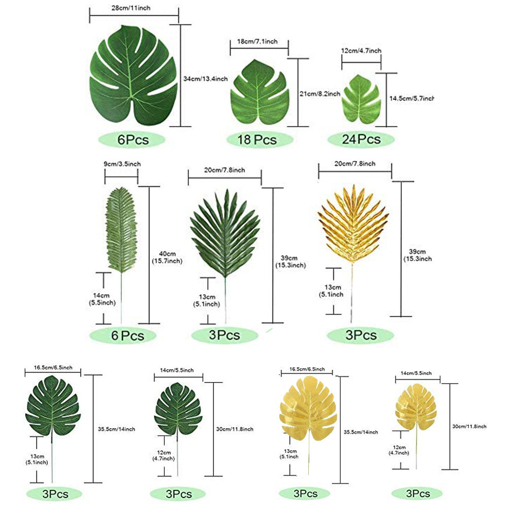 夏威夷派对72pcs龟背叶10款热带植物套装，带杆龟背叶套装现货，