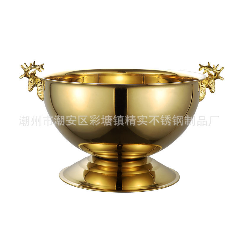 轻奢创意不锈钢鹿头香槟盆冰桶大号欧式复古红酒洋酒聚会冰酒盆
