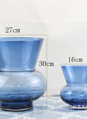 现代简约蓝色玻璃花器花瓶摆件样板房售楼处饰品玄关茶几软装前台
