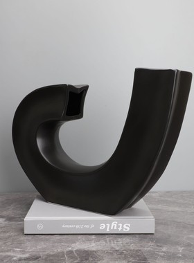 现代简约树脂钩子黑白音符花器样板房家居玄关轻奢花插瓶软装摆件