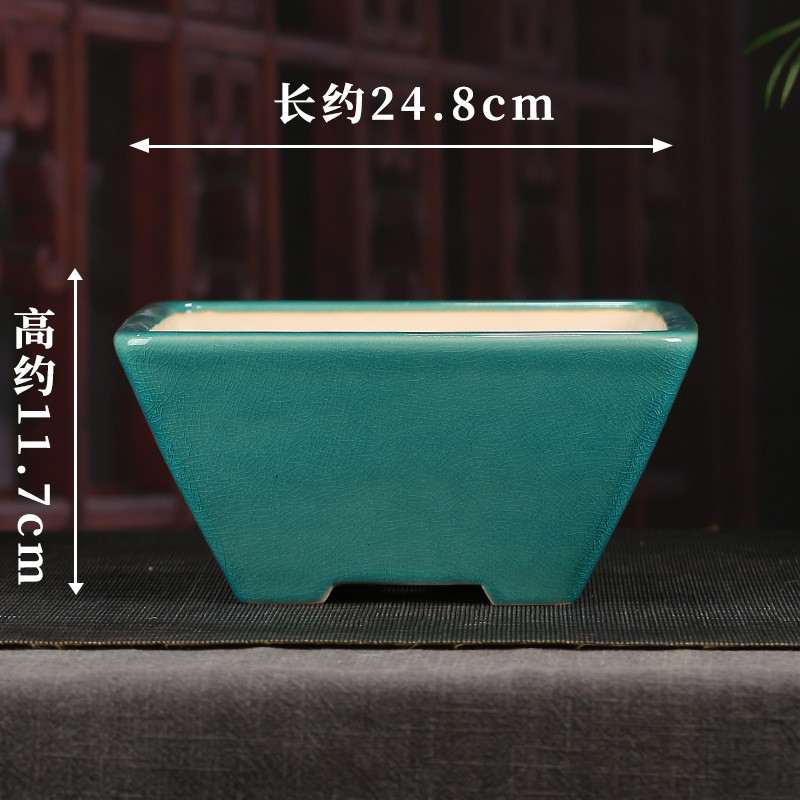 宜兴釉水紫砂花盆装饰复古方形敞口盆栽桌面多肉文竹创意批发yz12