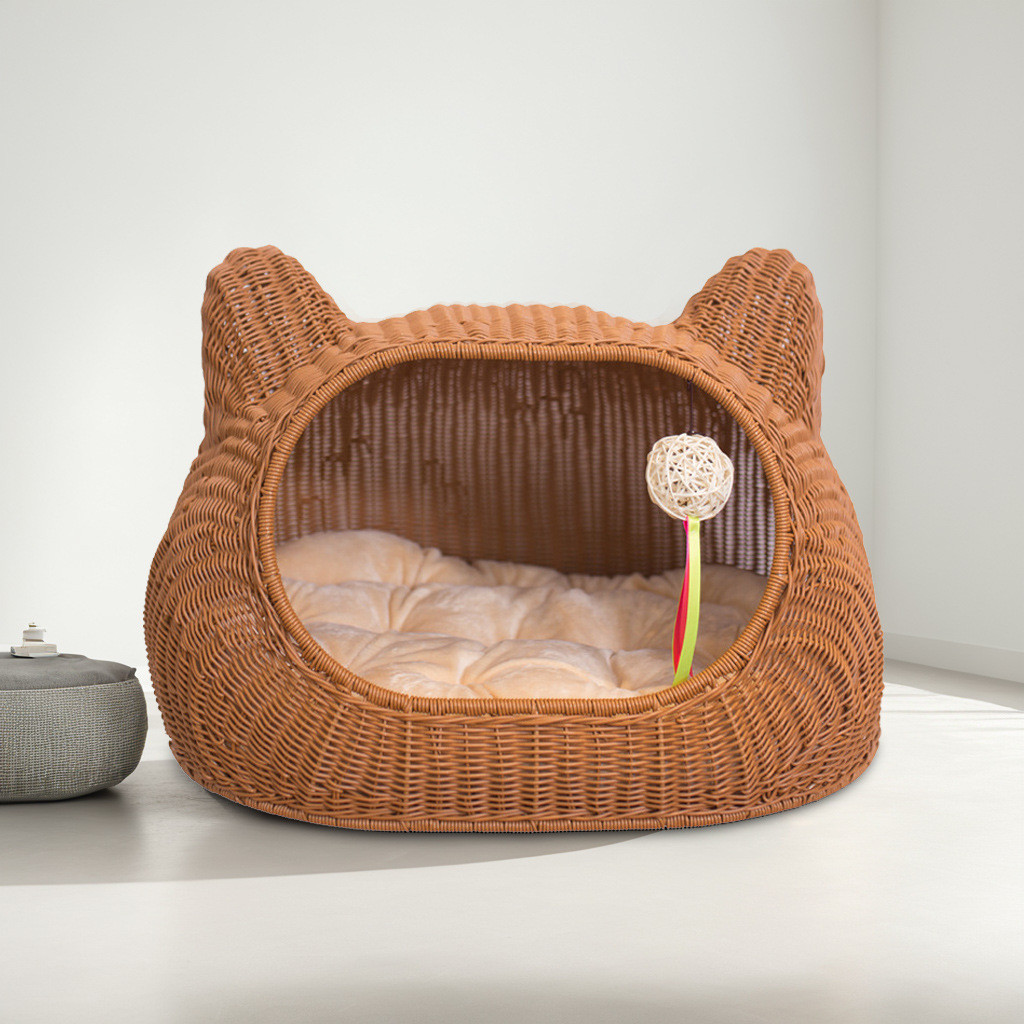 藤编猫窝四季通用手狗窝宠物用品手工编织半封闭猫窝可猫笼洗