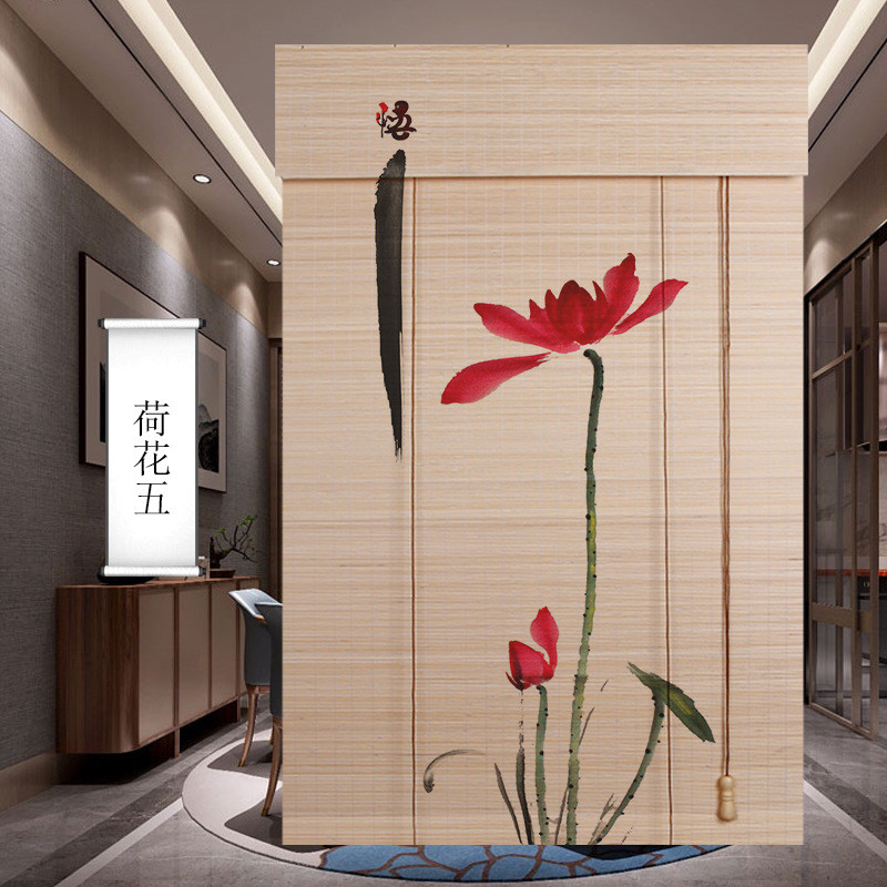 遮光竹帘中式挂画印花卷帘竹门帘窗帘隔断升降帘子禅意竹帘风
