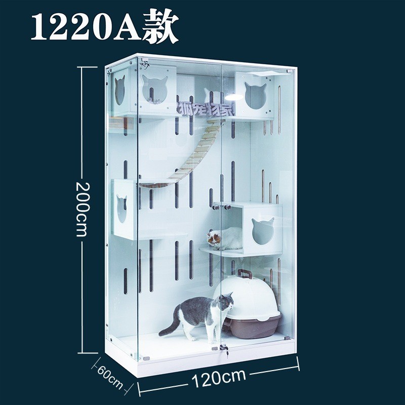 猫展示柜猫别墅实木大型大空间玻璃门猫笼子猫寄养繁育笼豪华柜舍