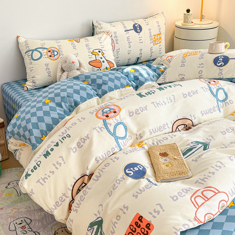 男孩女孩小汽车卡通全棉纯四件套床上用品被套床单学生儿童三件套