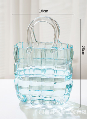 网红摆件包包花瓶透明ins风插花北欧客厅手拎袋养鱼缸玻璃手拎包