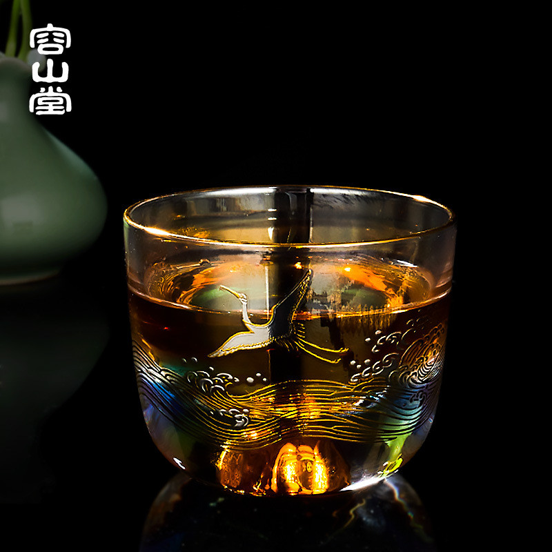 61K3焕彩金银烧玻璃茶杯加厚藏金杯主人杯品茗个人茶盏中式茶具