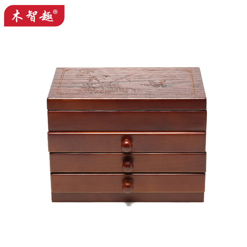 首饰盒收纳盒子木制双层透明大容量珠宝箱便携式抽屉公主欧式批发