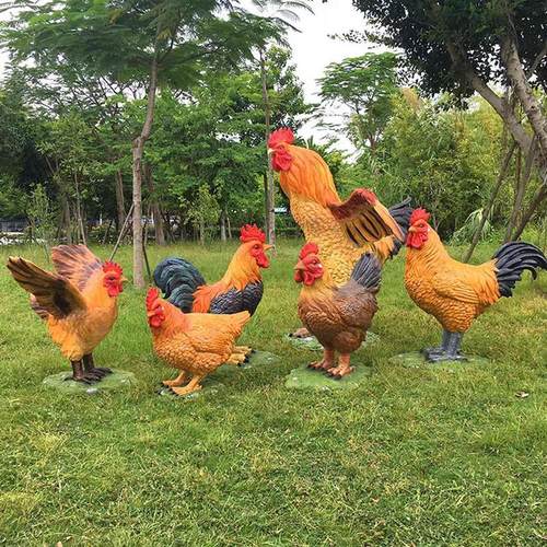 热销动物仿真树脂母鸡摆件花园林庭院户外大公模型农场公鸡玻璃钢