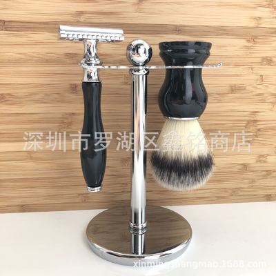老式手动剃须刮胡刀胡泡沫刷金属挂件座支架男士修面护理黑色套装