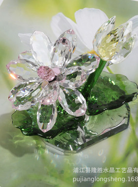 热销轻奢中式简约荷工艺品桌面办公摆件水晶花带苞花瓣仿真植物装