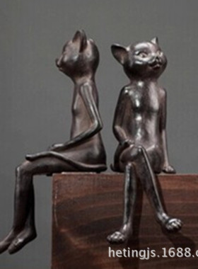 热销批发树脂动物摆件家居工艺品中式复古套猫办公桌面吊脚猫软装