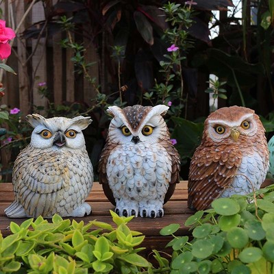 跨境货源花园装饰小院猫头鹰摆件树脂动物模型仿真子造景园艺布置