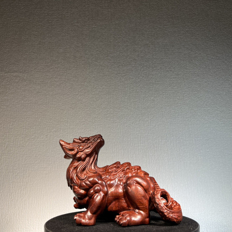 小叶紫檀绿檀木雕白泽祥瑞摆件车内供奉手把件中控家居装饰品