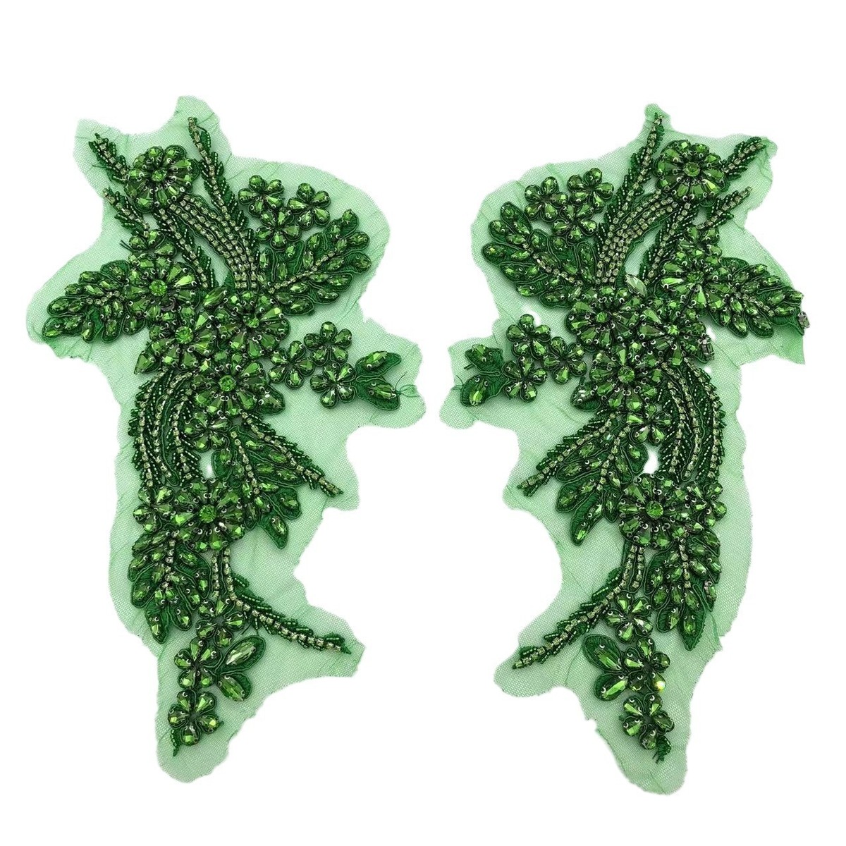 钻钉珠镶手工刺绣蕾丝花边高档奢华辅料高端新娘婚纱刺绣花边一对