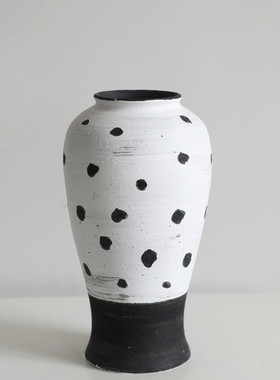 侘寂手绘黑白水墨陶瓷花盆摆件现代简约客厅台面装饰轻奢中式客厅