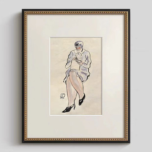法式小众艺术客厅装饰画北欧书房餐厅复古卧室常玉挂画端坐仕女
