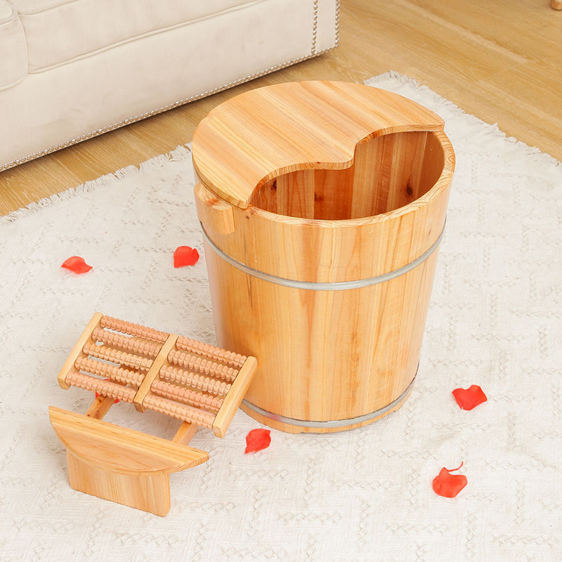 脚加高40cm高杉木足浴木桶家用带盖木泡脚桶木盆洗脚膝盖家用店