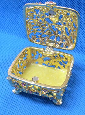 欧式金属珠宝盒定制合金镂空珐琅工艺品摆件滴油首饰盒收纳盒彩