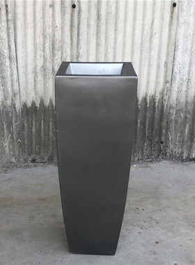 玻璃钢大厅哑灰色方形商场酒店家居会所落地大花瓶摆设jy33085
