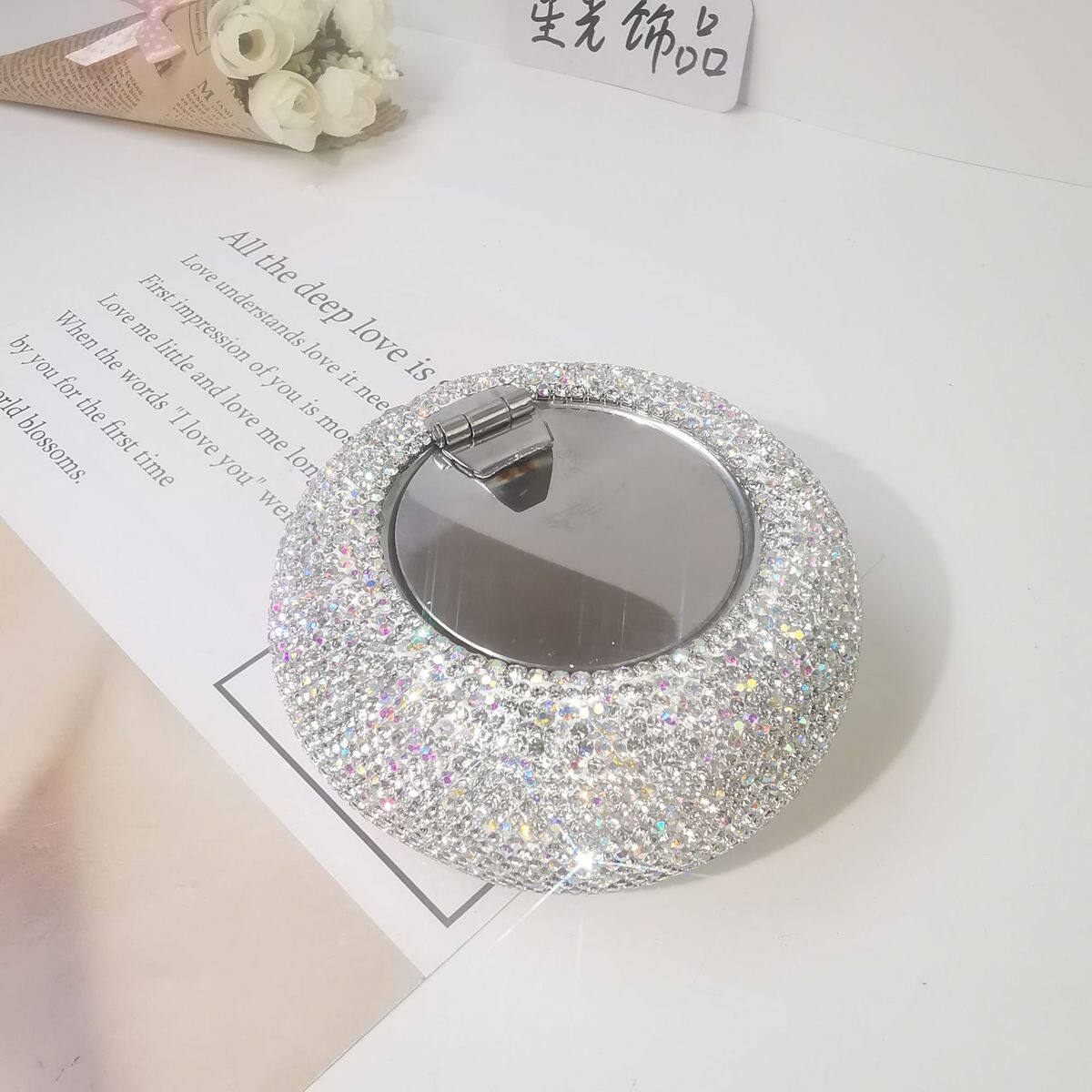高档镶钻不锈钢圆形烟灰缸鼓型防风车用创意欧式烟缸带盖密封防尘