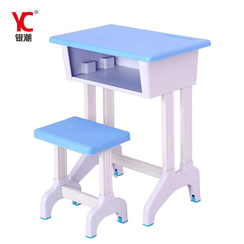 银培训501塑钢学校专用双层面课桌椅初中小学生潮辅导班书桌厂家