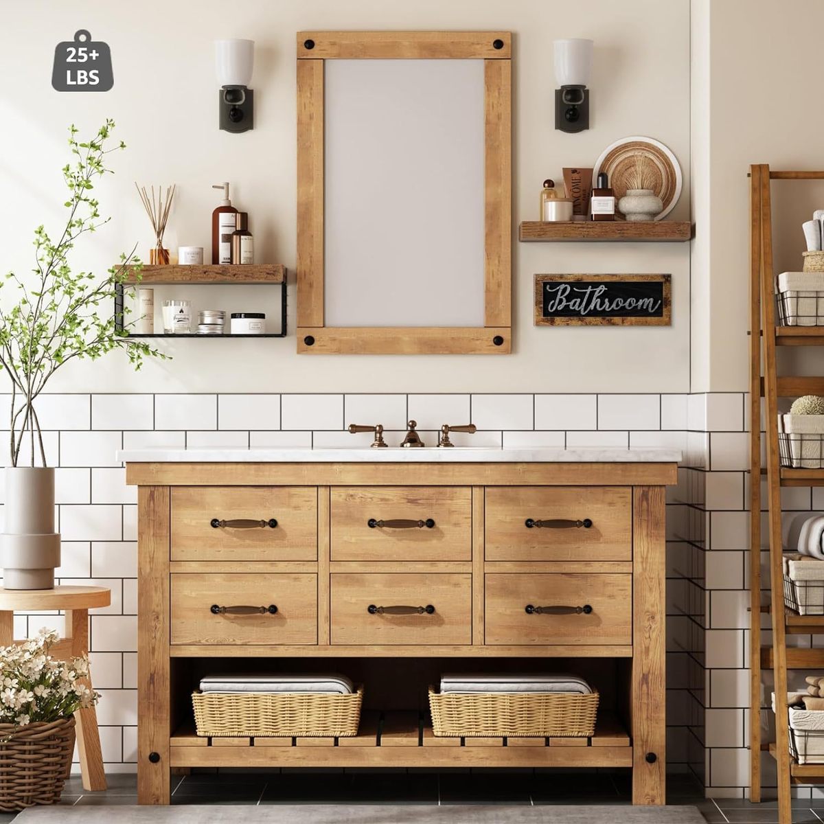 木质墙上多层浮动客厅置物架储物篮壁挂式悬浮架浴室卧室隔板