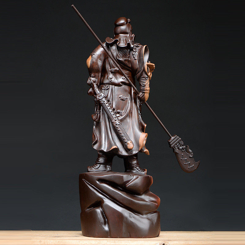 黑檀木雕关公像摆件大号仿古实木武财神关二爷工艺品家居饰品摆设