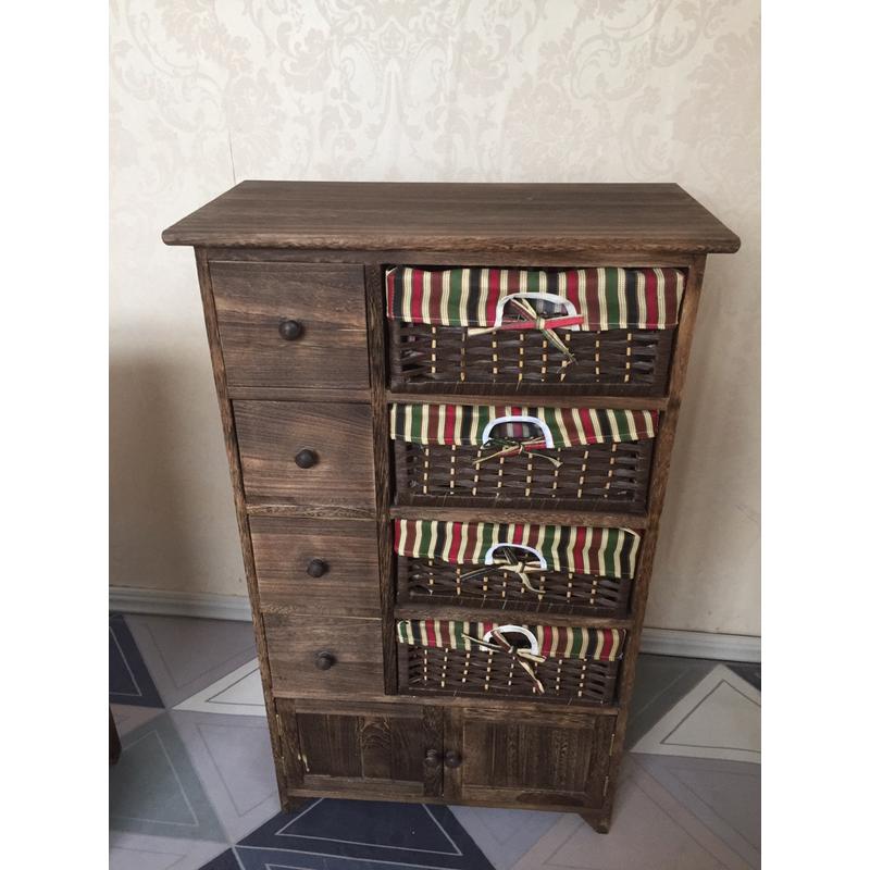 美式田园实木床头柜小收纳柜子抽屉式复古窄卧室五斗柜藤编储物柜