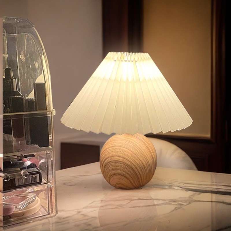 复古北欧ins风少女网红卧室结婚简约床头小夜灯陶瓷百褶陶瓷台灯