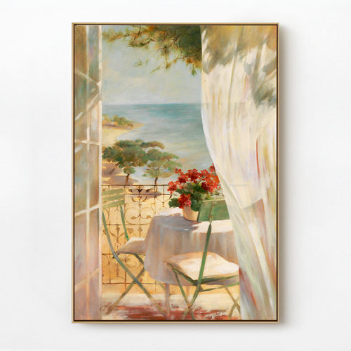 沙滩风景玄关大幅装饰画客厅卧室植物现代简约壁画竖版背景墙挂画