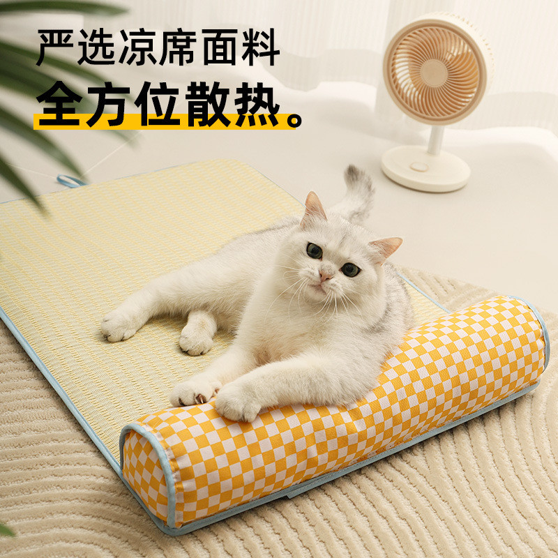 猫咪凉席垫窝猫床夏季降温凉爽透气带枕头睡觉用小狗可用宠物垫子