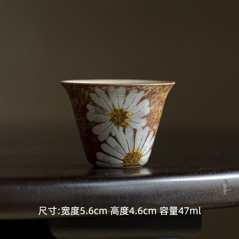 弥言莫奈风粉陶瓷手绘雏菊茶杯家用日式闻香聚香品茗杯手工引单杯
