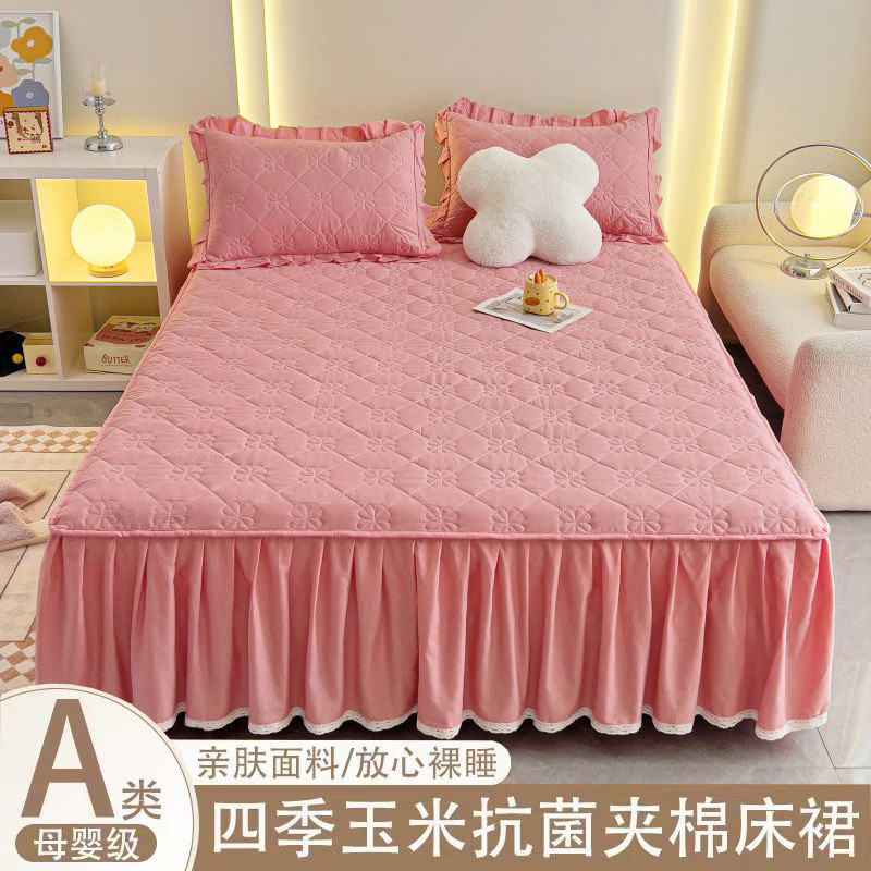 新款夹棉床裙床罩床1.5/1.8床上三件套花边单件群防滑床单批发