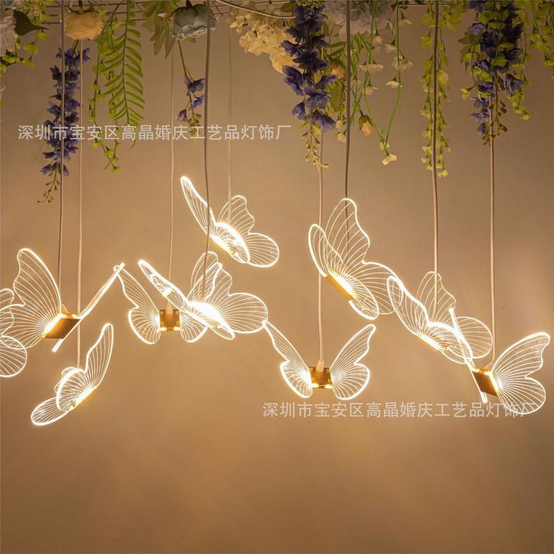 婚庆场地布置装饰灯高亮发光装饰灯串橱窗10头亚克力拉丝蝴蝶吊灯