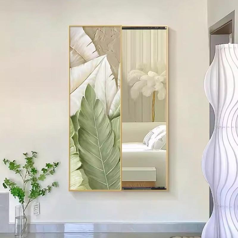 玄关装饰画推拉全身镜穿衣镜隐藏式隐形壁画走廊过道挂画客厅镜子