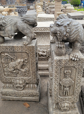 适用石雕门墩石鼓一对门口大象石墩家用青石麒麟别墅看门石摆件