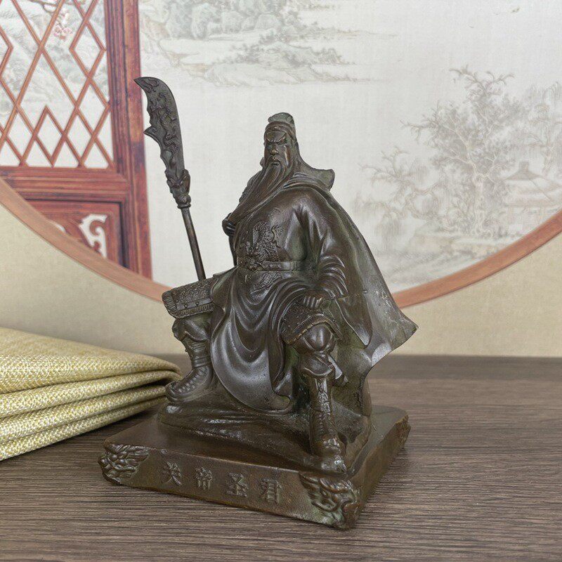 复古合金做家居装饰关公摆件关帝爷坐款大刀关公小摆件旧用品
