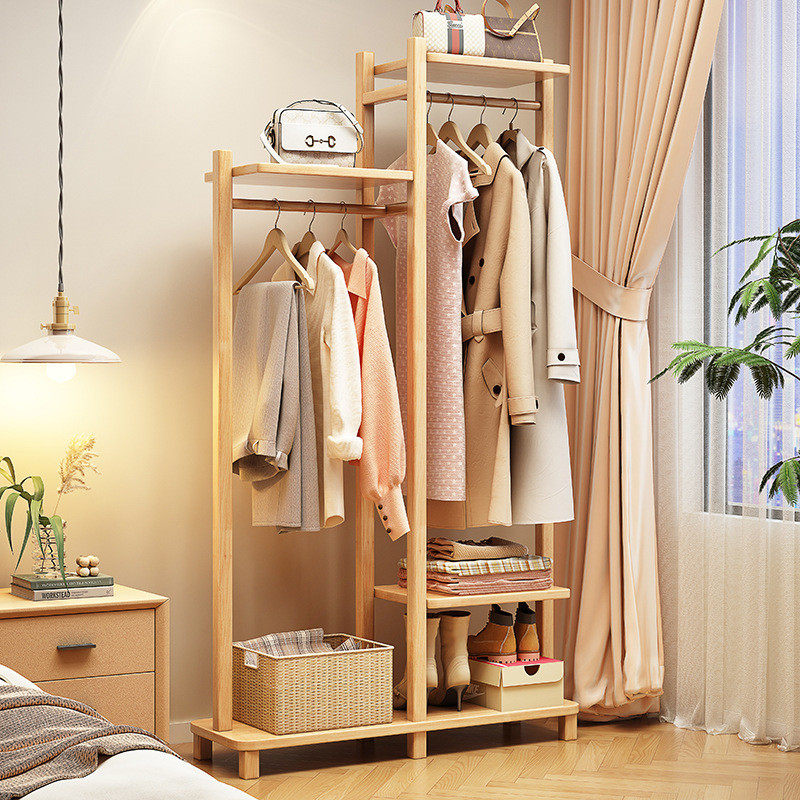 多功能衣帽架衣架落地卧室家用挂衣架全实木衣服收纳架多层置物架