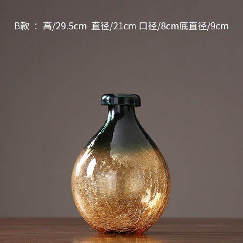 批发美式炫花器裂纹玻璃花瓶摆件家居客厅餐厅电视柜边几插花彩