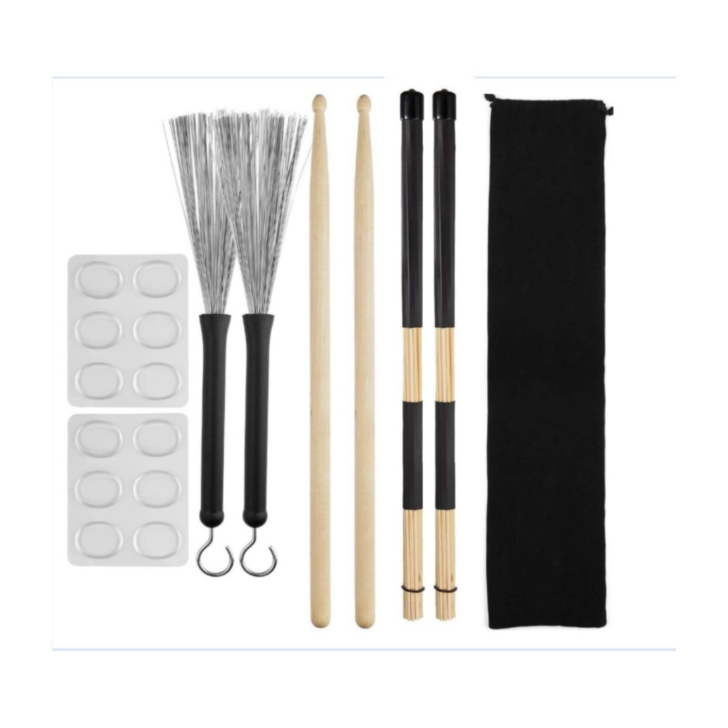 电商热销5a架子鼓鼓棒钢丝鼓刷19束竹棒绒布袋垫静音架子鼓套装