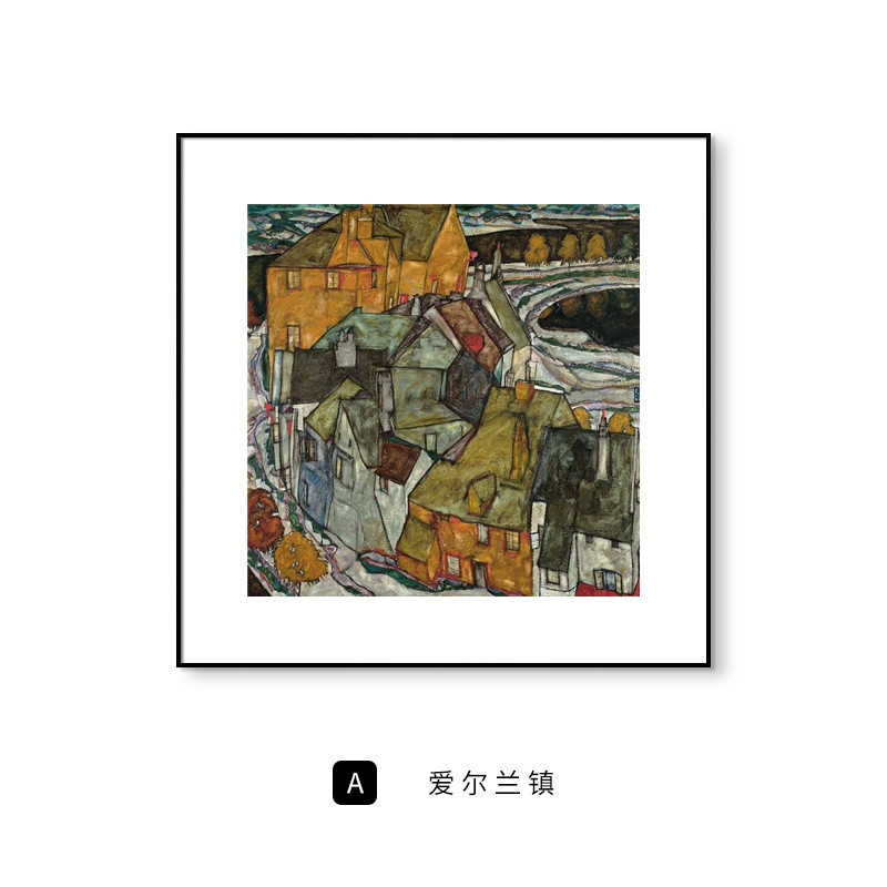 爱尔兰镇北欧复古建筑装饰画埃贡席勒大师作品玄关挂画餐厅壁画