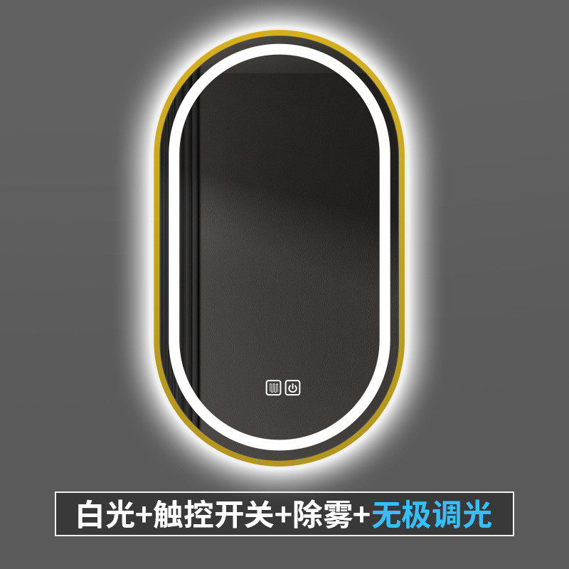 轻奢风框子led灯卫生间梳妆镜触摸屏壁挂铝合金浴室智能镜椭圆形