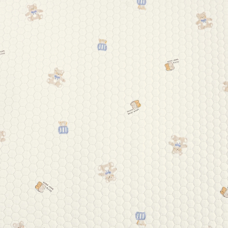 两面全棉印花提花空气层原白蜂巢三层夹棉面料夹丝棉保暖布料