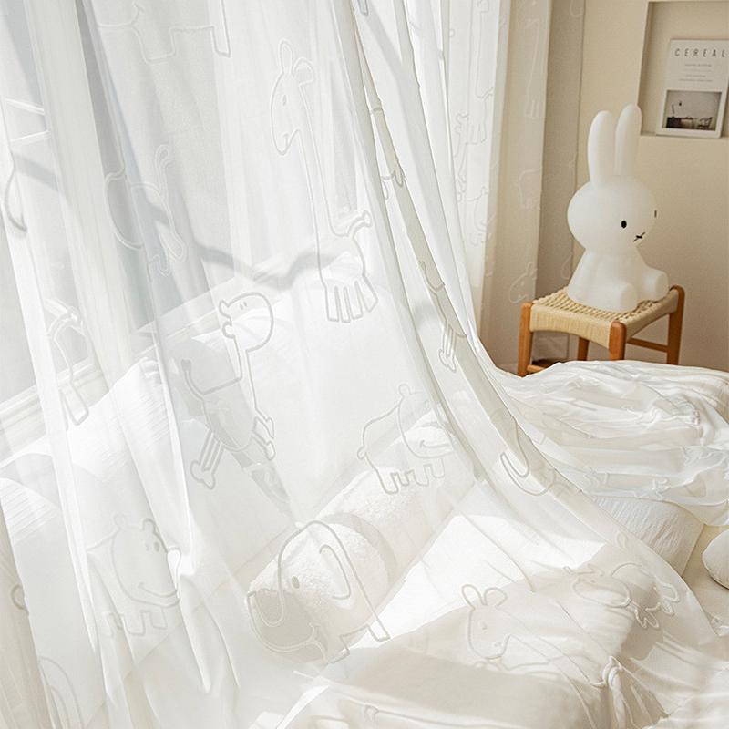 儿童房窗帘纱帘卡通风格女孩可爱男孩童趣房间卧室3d立体浮雕窗纱