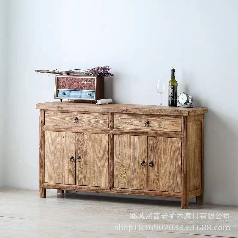 老榆木复古梳妆台家居客厅禅意茶水柜卧室化妆桌实木收纳餐边柜子