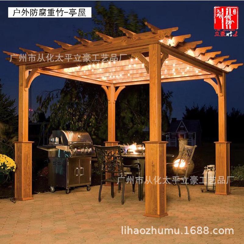 户外工程安装竹木凉亭重竹竹钢木屋廊架公园栈桥重竹花廊架木花架