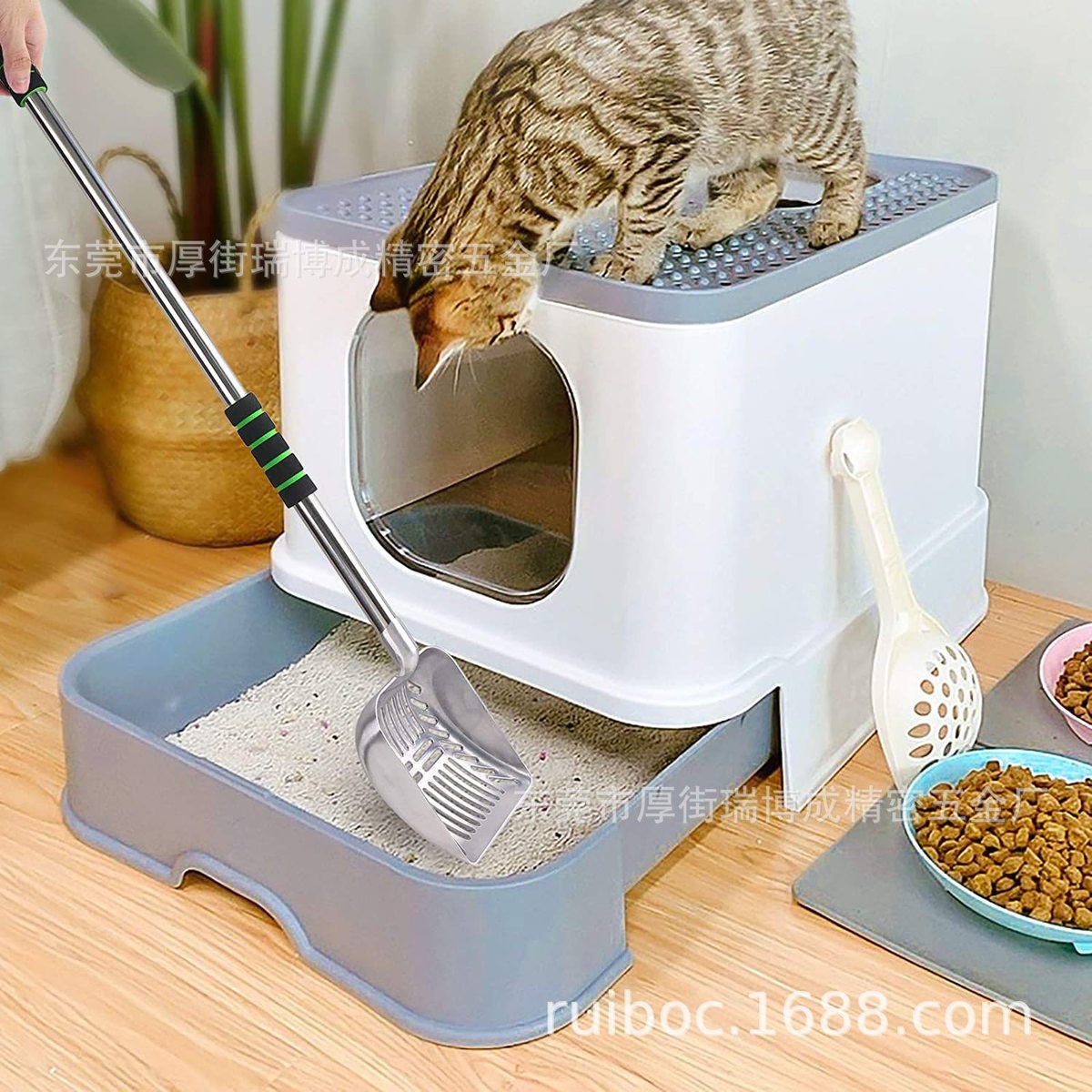 猫咪便便猫清洁用品不用弯腰大号猫砂铲加长款铲子铝合金材质