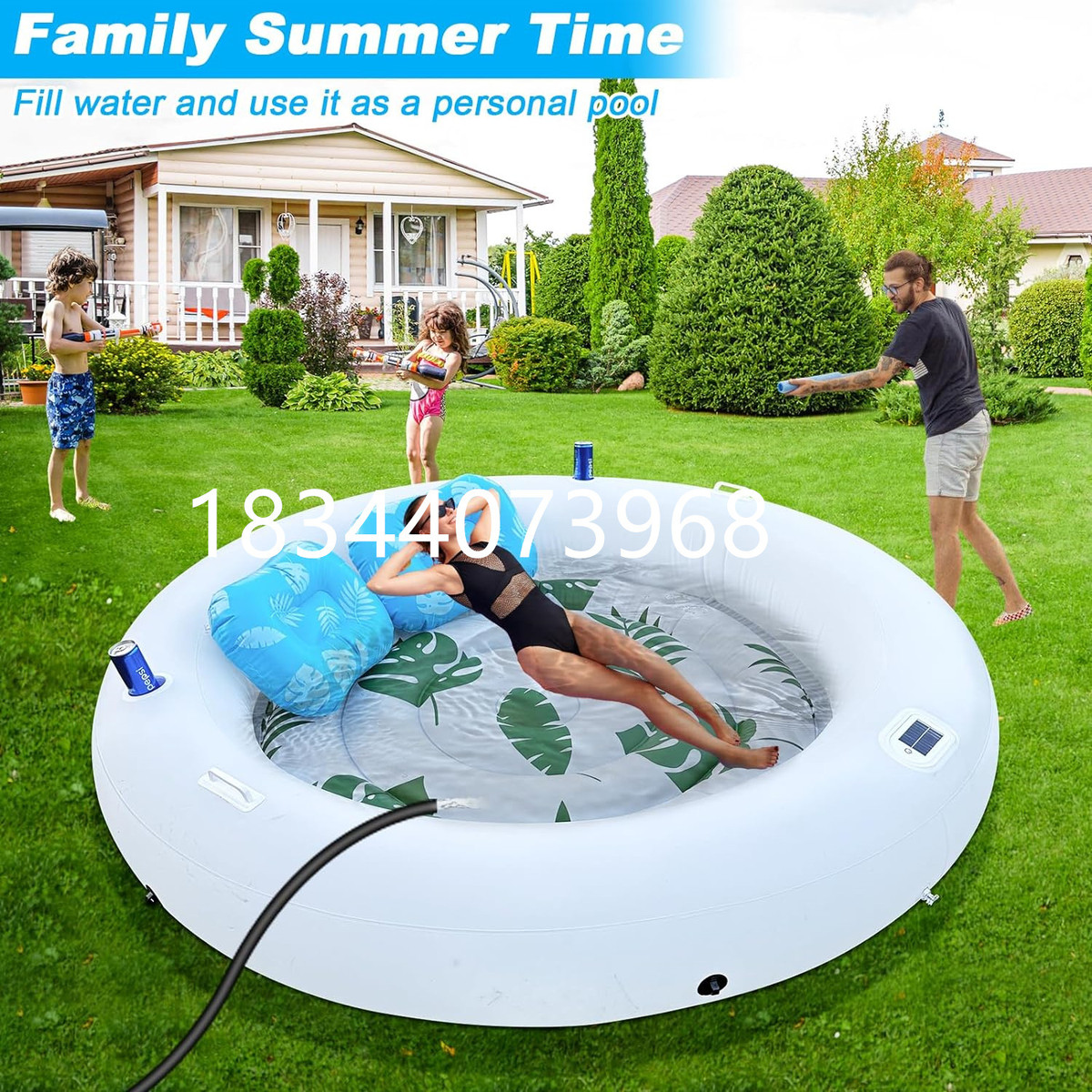 有模具充气双人带枕头圆形浮海边排水上晒黑阳光浴透明休闲泡泡床